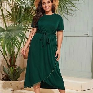 NWOT Boho Asymmetrical Green Dress with Tassels